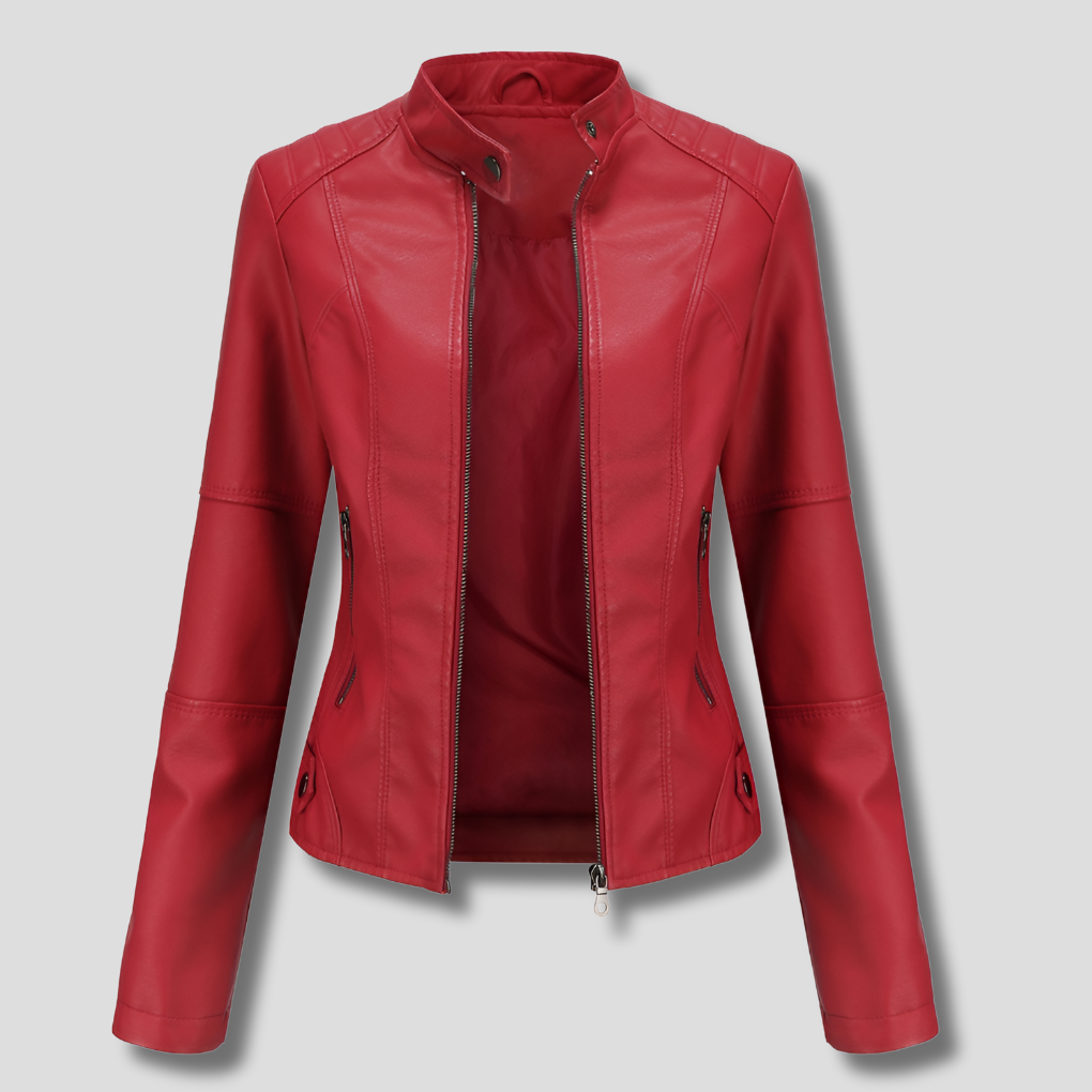 Women’s Fitted Red Leather Moto Jacket