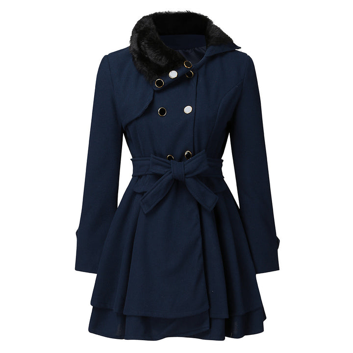 Morvena | Women's Double-Breasted Long Overcoat with Turn-Down Collar Belted Winter Coat