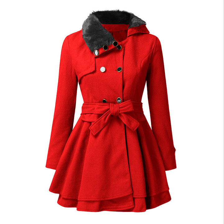 Morvena | Women's Double-Breasted Long Overcoat with Turn-Down Collar Belted Winter Coat