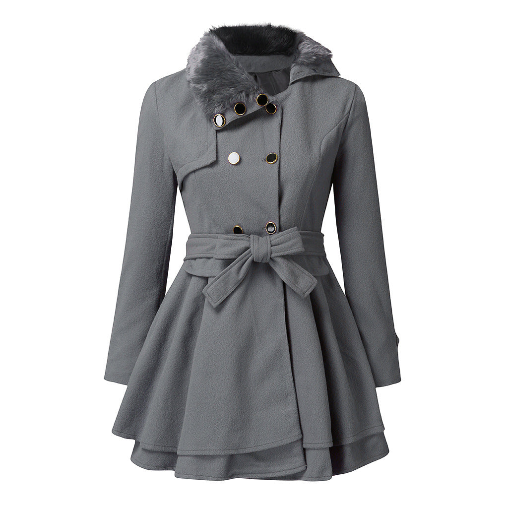 Morvena | Women's Double-Breasted Long Overcoat with Turn-Down Collar Belted Winter Coat