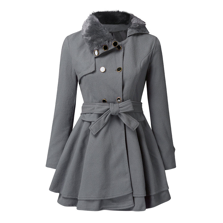 Morvena | Women's Double-Breasted Long Overcoat with Turn-Down Collar Belted Winter Coat