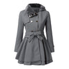 Morvena | Women's Double-Breasted Long Overcoat with Turn-Down Collar Belted Winter Coat