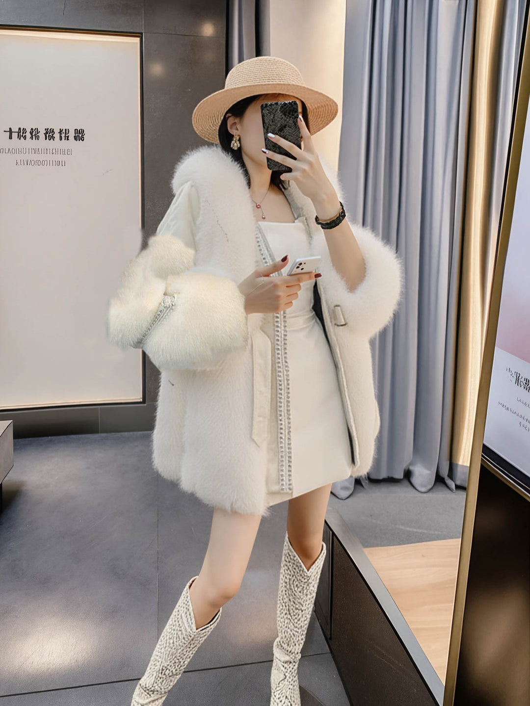 Luniva | Women's Stylish V-Neck Patchwork Coat | Elegant & Cozy