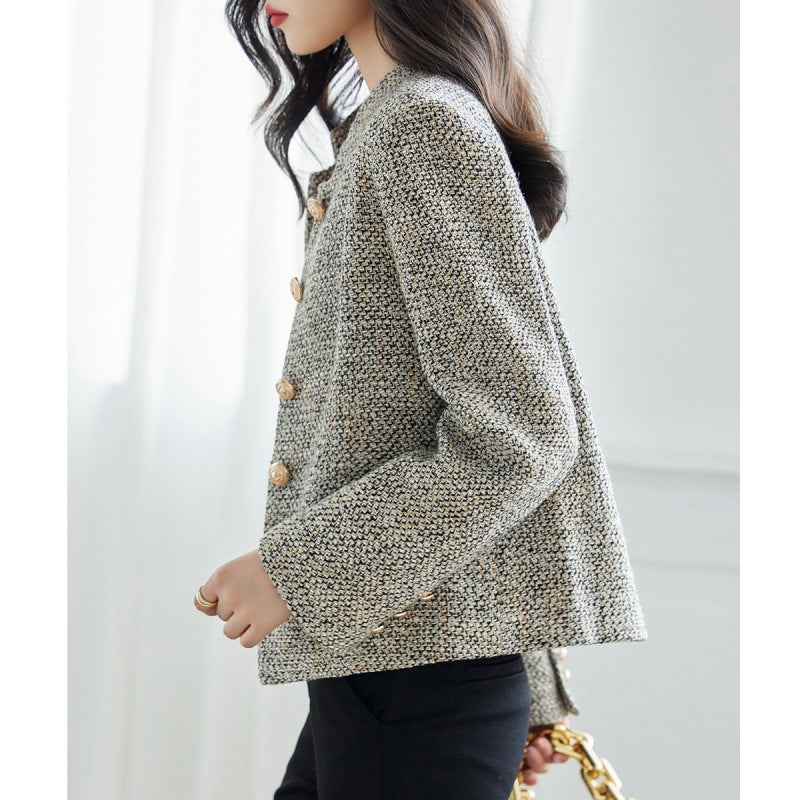 Frevian | Women's Vintage Tweed Slim-Fit Work Style Plaid Coat