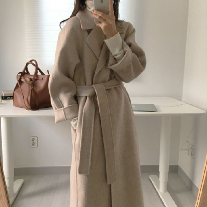 Lilibet | Women’s Longline Coat | Belted Wool-Blend Wrap for Minimalist Outerwear