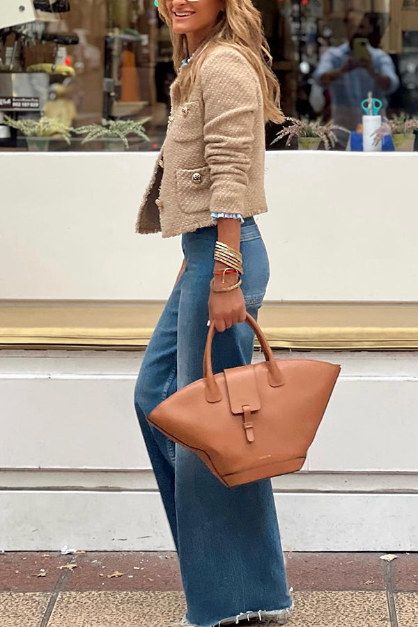 Brivelle | Women's Textured Crew Neck Jacket | Unique & Stylish