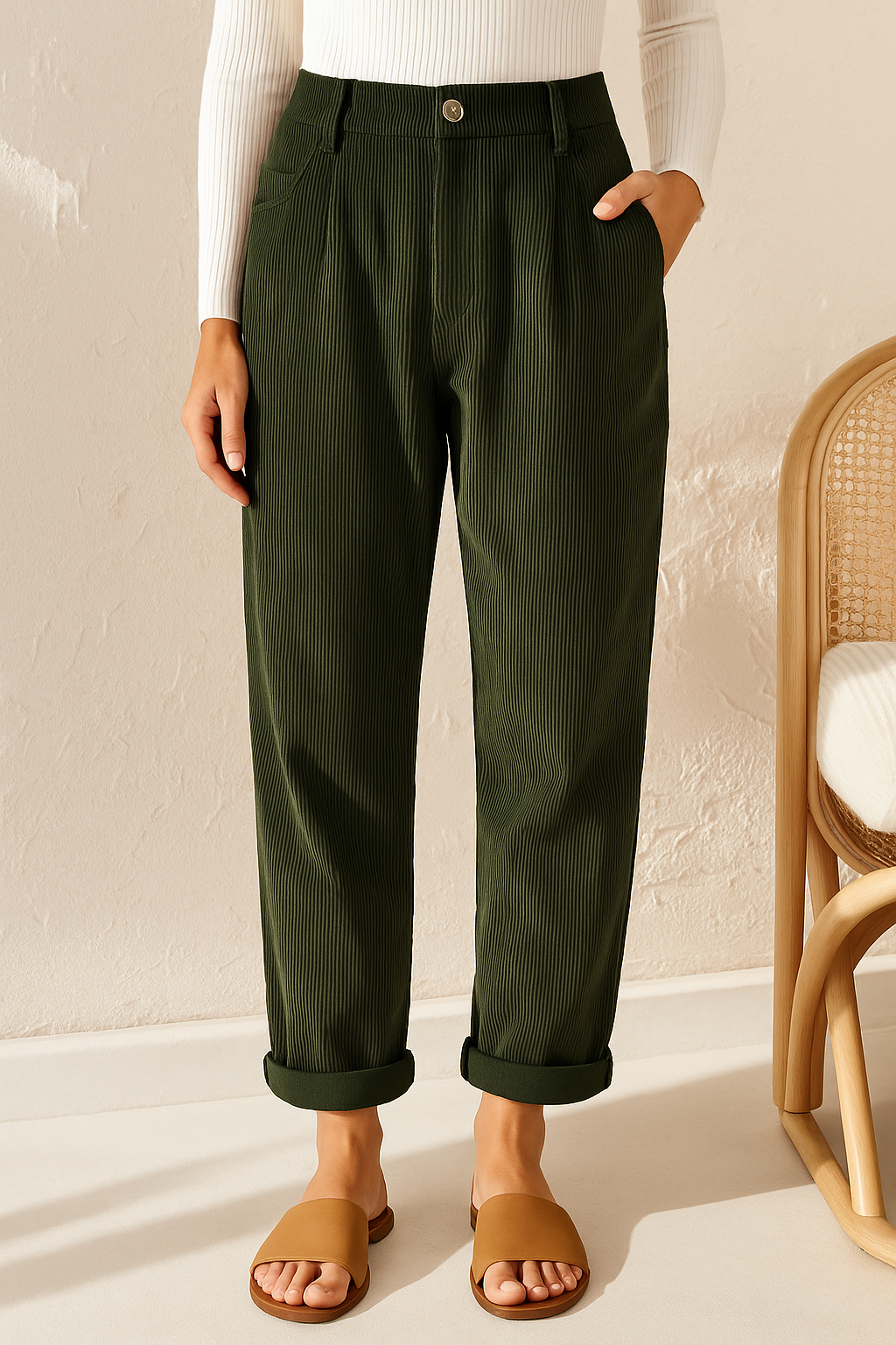 Deilan | Women's Corduroy Folded Pants | Oversized