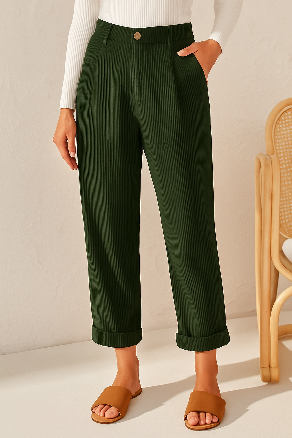 Deilan | Women's Corduroy Folded Pants | Oversized