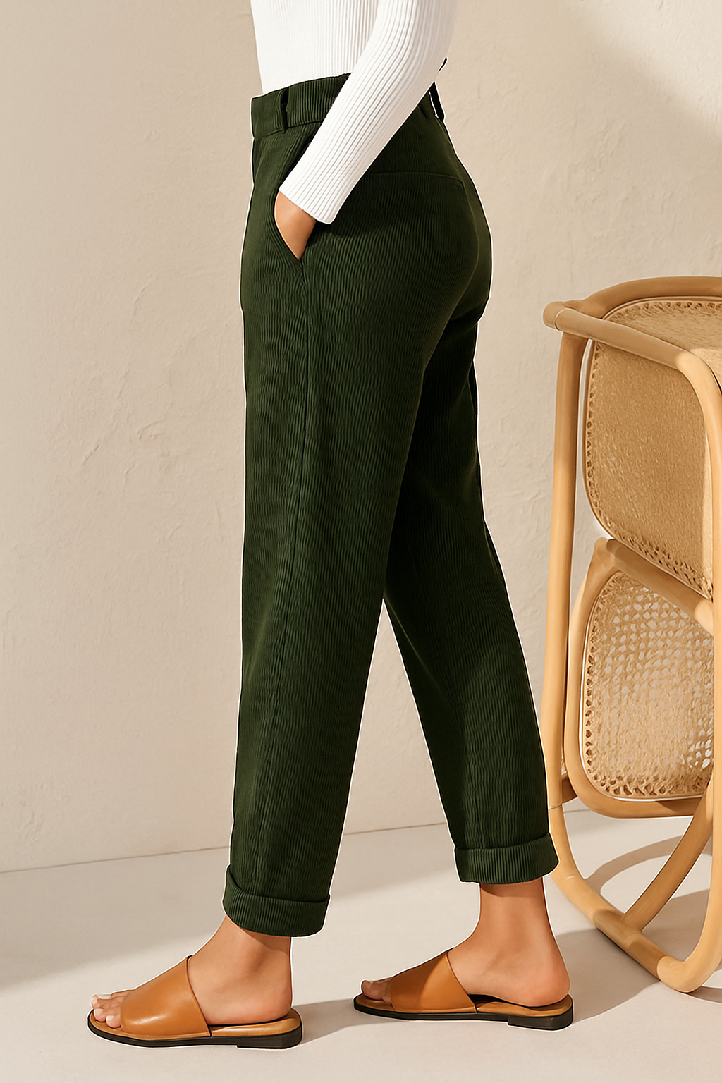 Deilan | Women's Corduroy Folded Pants | Oversized