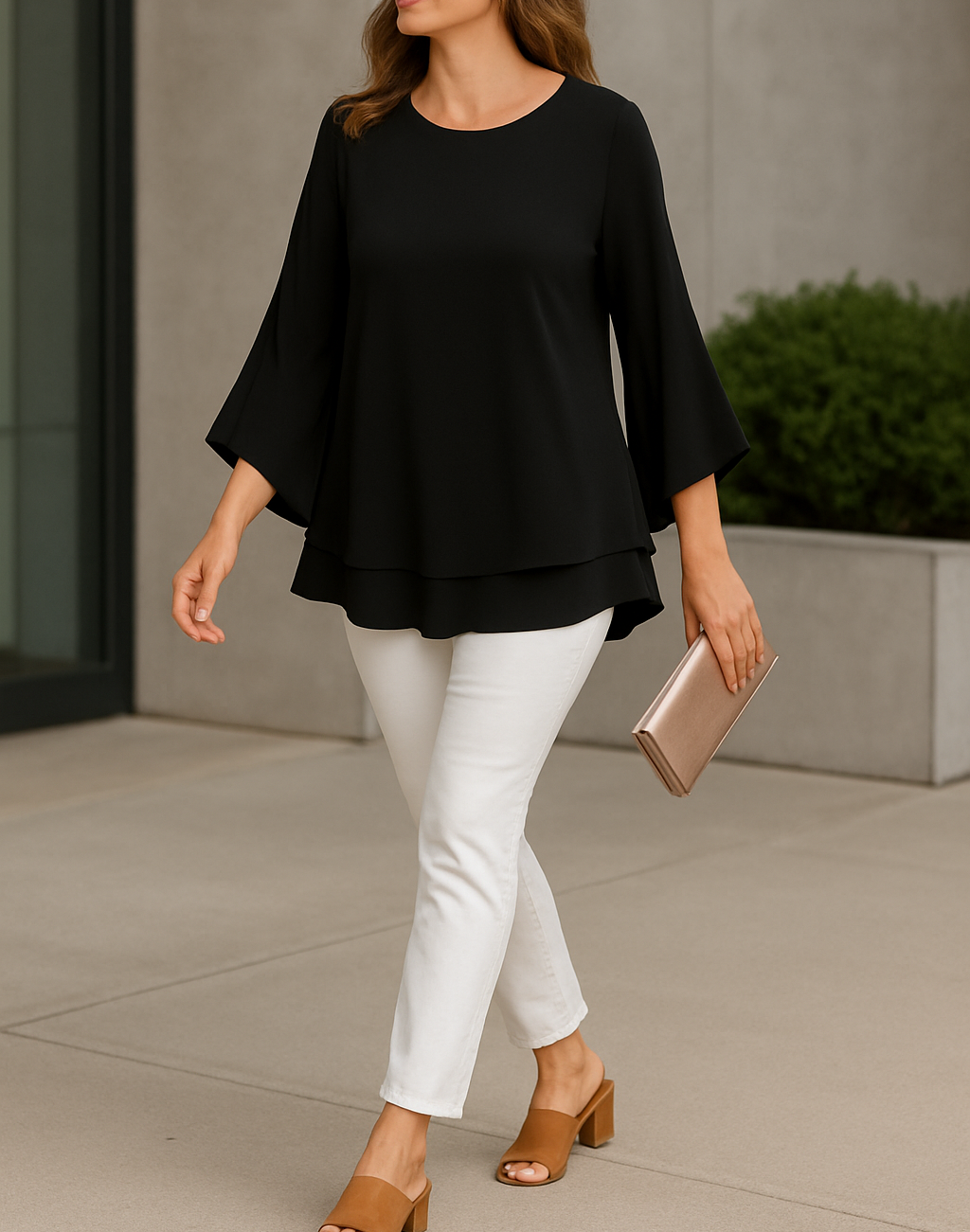 Evian | Women's Flare V-Neck Blouse | Casual