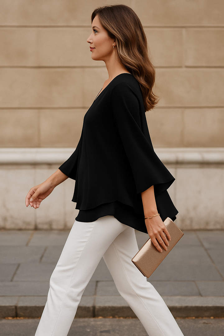 Evian | Women's Flare V-Neck Blouse | Casual