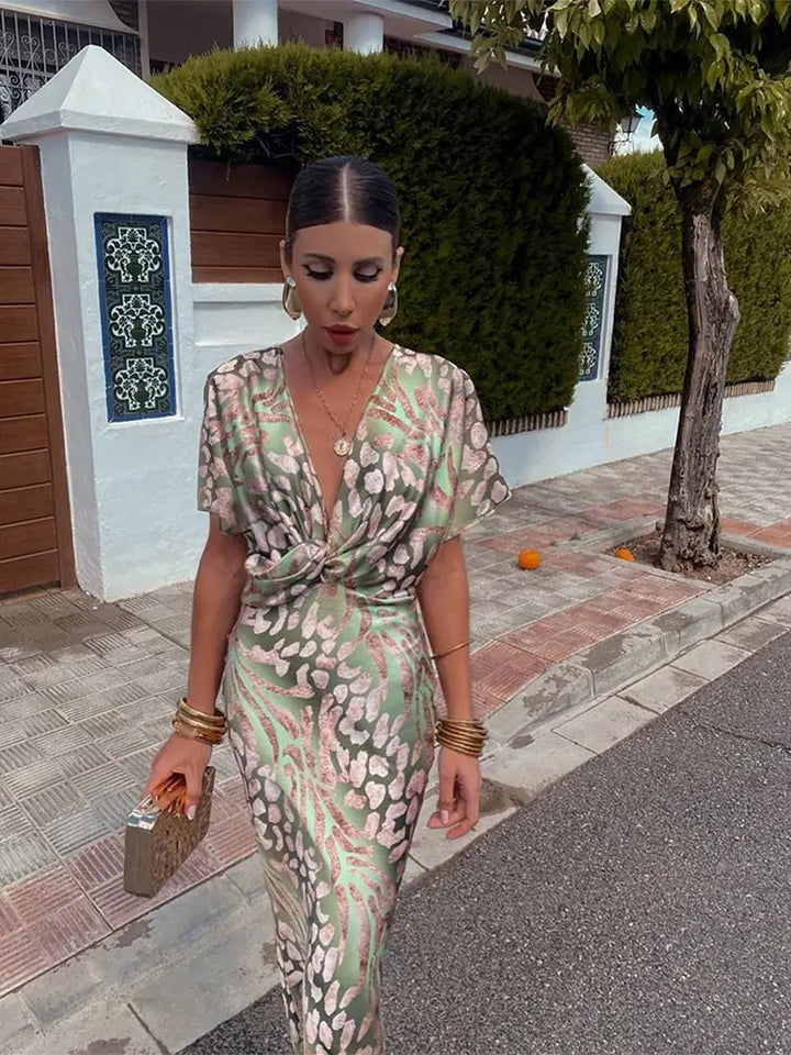 Francia | Women's Hollow Neck Long Maxi Dress | Flare Sleeves