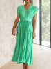 Helva | Women's Elegant Pleated Midi Dress | V-Neck