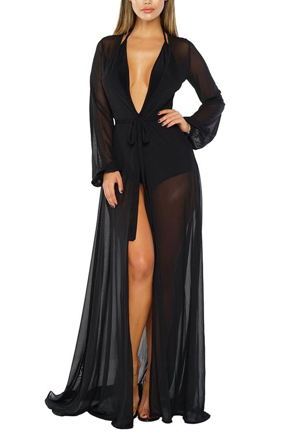 Laarni | Women’s Long Sleeve Sheer Maxi Beach Cover Up | Flowy and Elegant