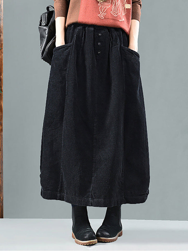 Lishan | Women’s Calf-Length Corduroy Skirt | High Waist