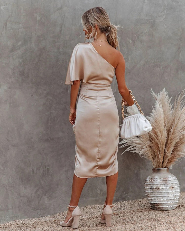 Lissa | Women's Elegant One Shoulder Tulip Dress | Silk