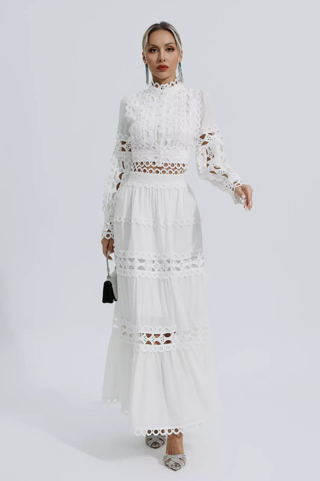 Marisyl | Women's Two-Piece Set | Stand Collar Lantern Sleeve Top & High Waist Skirt