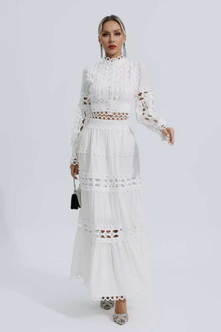 Marisyl | Women's Two-Piece Set | Stand Collar Lantern Sleeve Top & High Waist Skirt