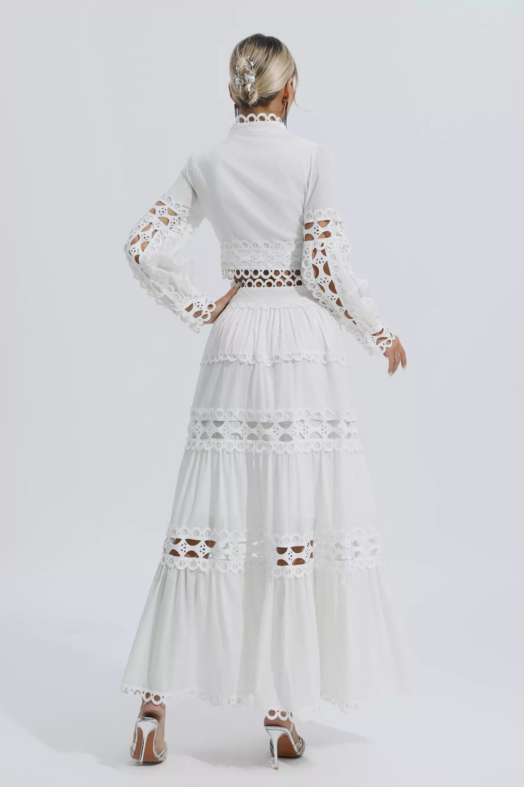 Marisyl | Women's Two-Piece Set | Stand Collar Lantern Sleeve Top & High Waist Skirt