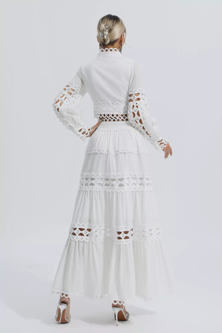 Marisyl | Women's Two-Piece Set | Stand Collar Lantern Sleeve Top & High Waist Skirt