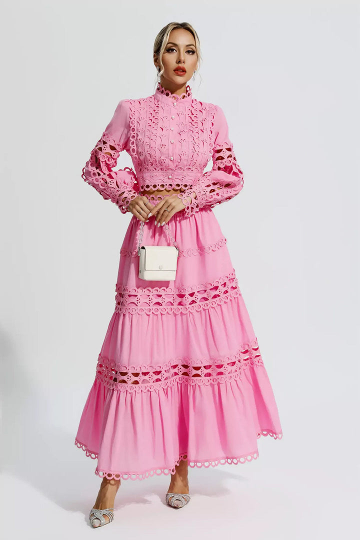 Marisyl | Women's Two-Piece Set | Stand Collar Lantern Sleeve Top & High Waist Skirt