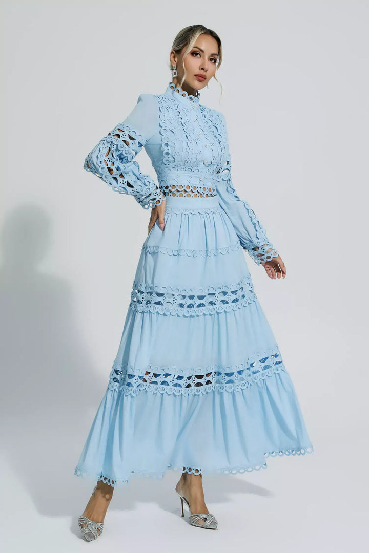 Marisyl | Women's Two-Piece Set | Stand Collar Lantern Sleeve Top & High Waist Skirt