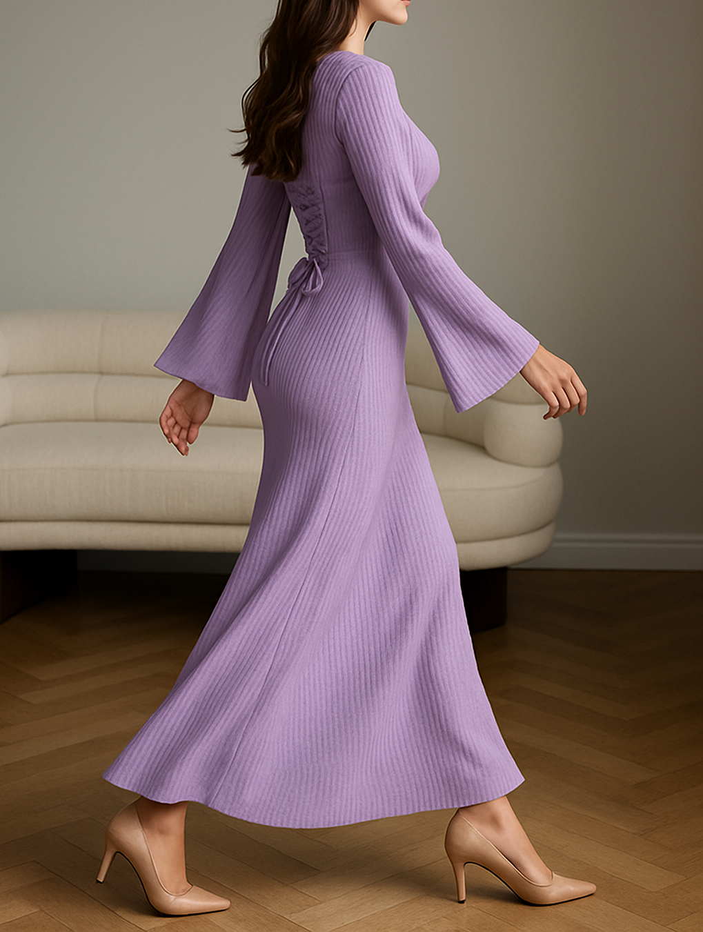 Odess | Women's Plain Elegant Maxi Dress | Long Sleeves