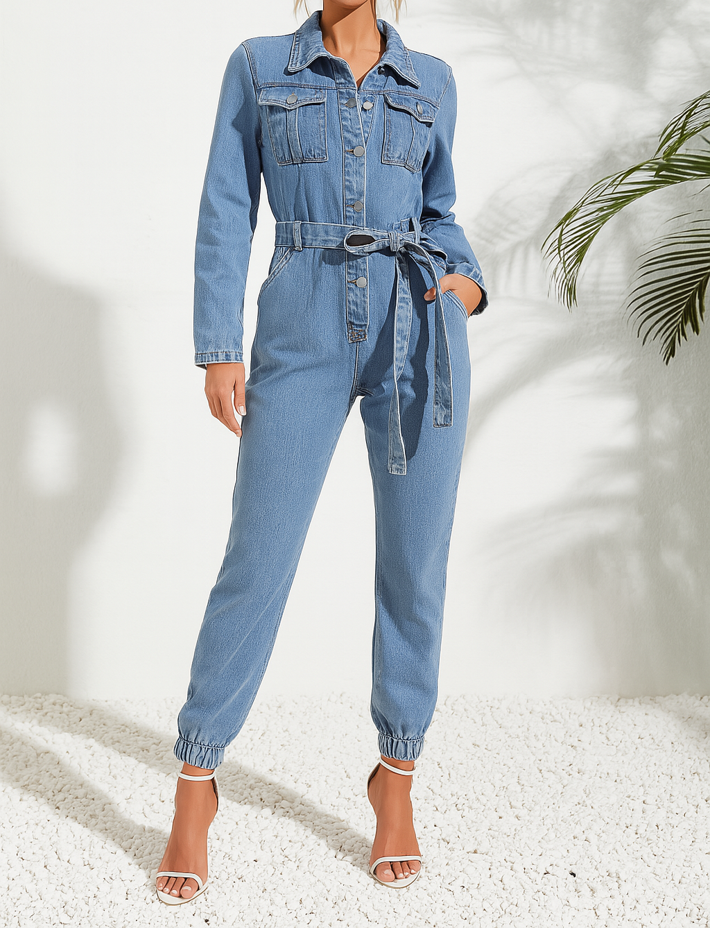 Ryndra | Women’s Wide-Leg & Waist-Defining Denim Style Jumpsuit