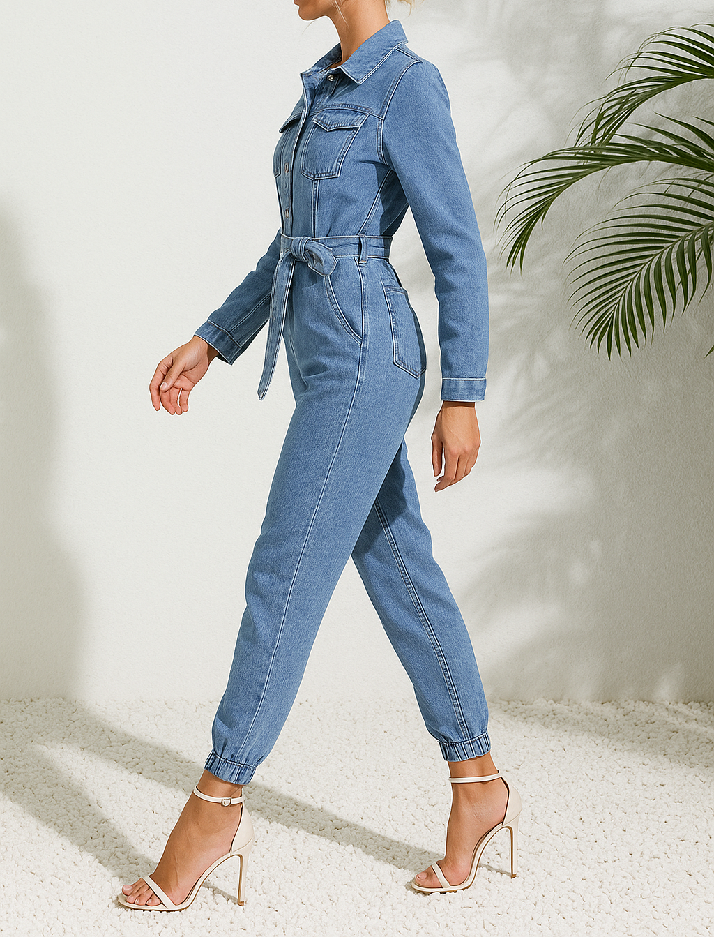 Ryndra | Women’s Wide-Leg & Waist-Defining Denim Style Jumpsuit
