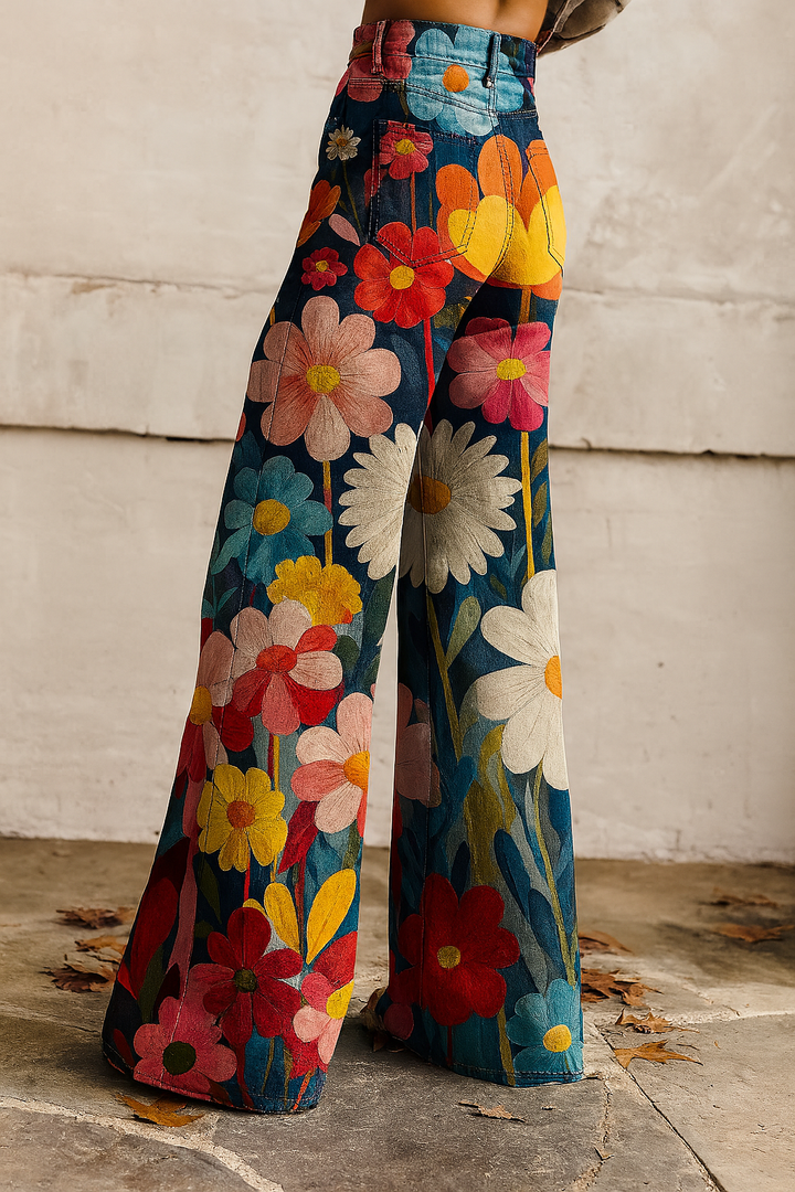 Susandra | Women's Bright Flowers Printed  Pants | Chic