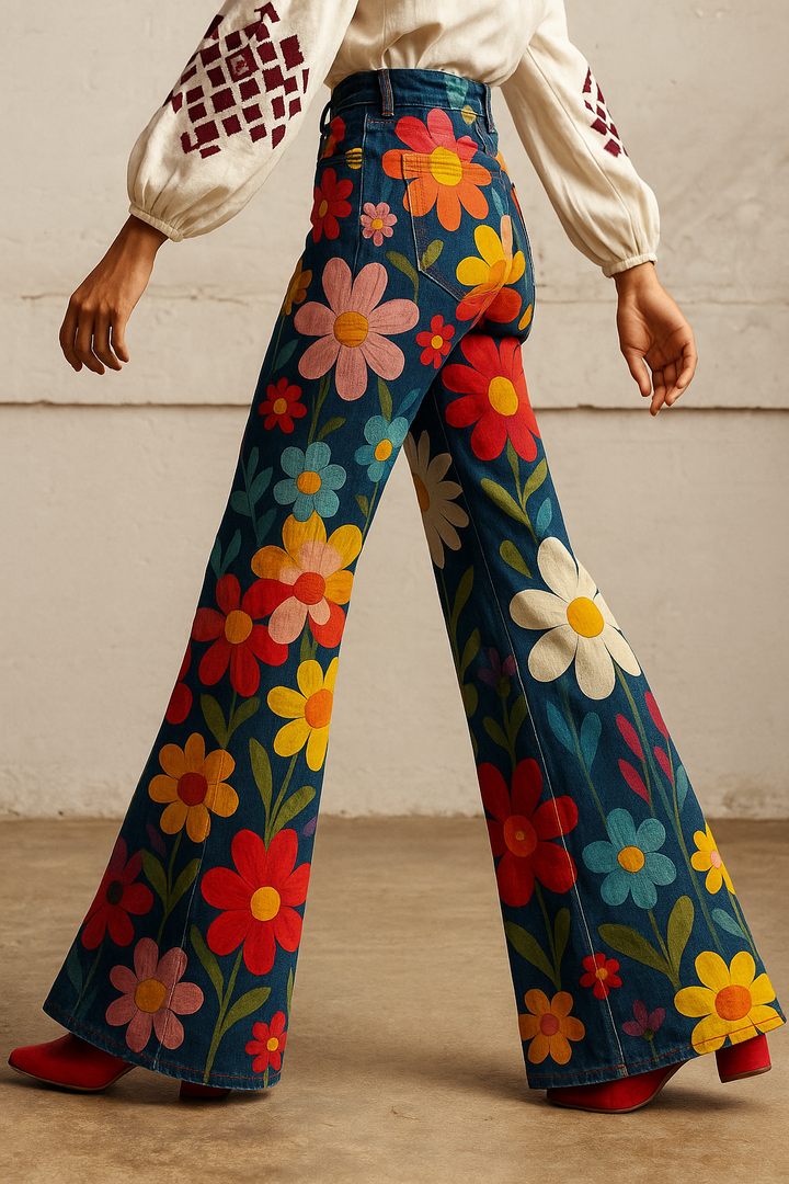 Susandra | Women's Bright Flowers Printed  Pants | Chic