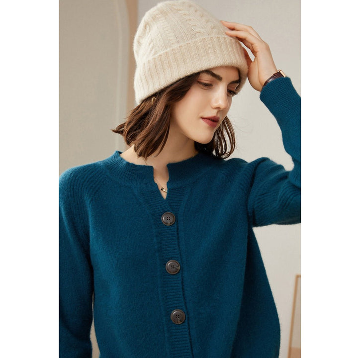 Kasira | Women’s Button-Up Cardigan | Crew Neck & Ribbed Trim Detail