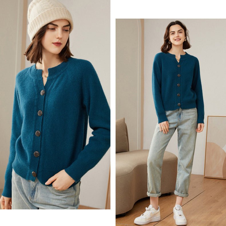 Kasira | Women’s Button-Up Cardigan | Crew Neck & Ribbed Trim Detail