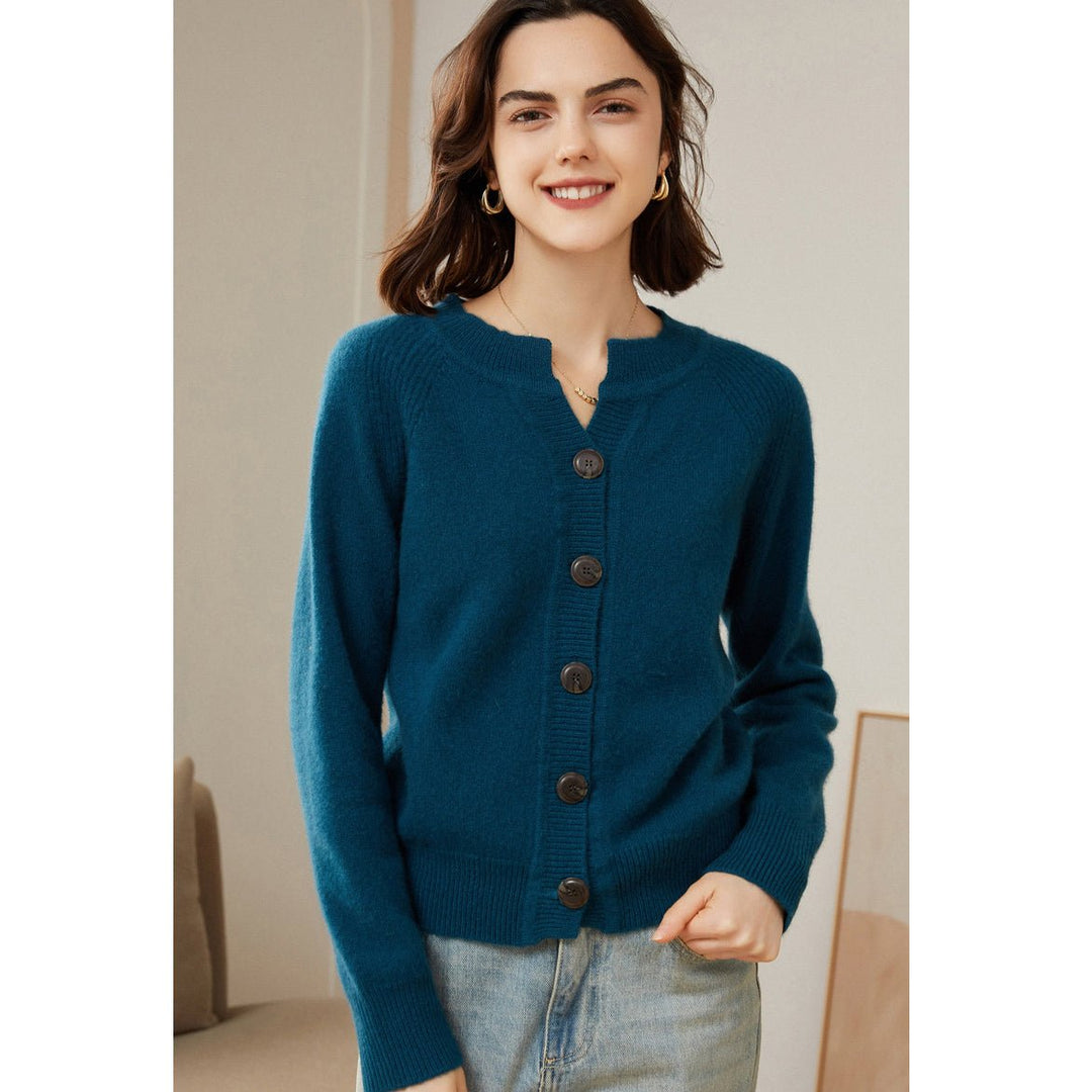 Kasira | Women’s Button-Up Cardigan | Crew Neck & Ribbed Trim Detail