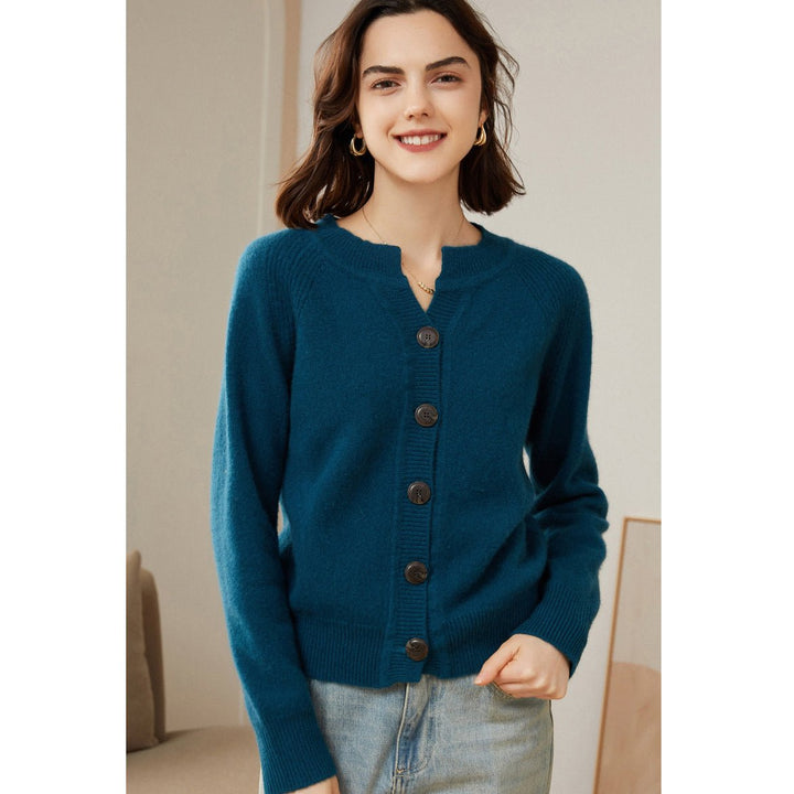 Kasira | Women’s Button-Up Cardigan | Crew Neck & Ribbed Trim Detail