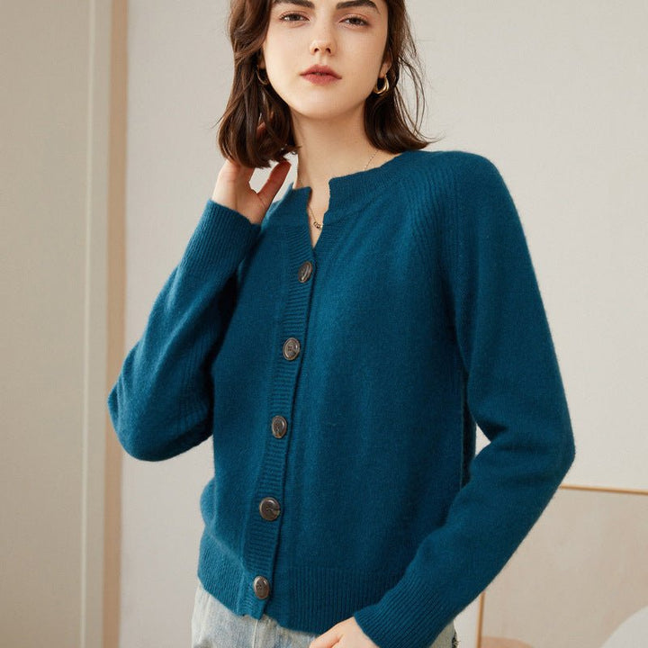 Kasira | Women’s Button-Up Cardigan | Crew Neck & Ribbed Trim Detail