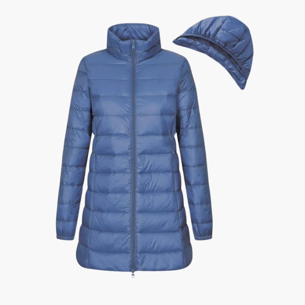 Women's Winter Down Jacket with Hood and Long Cut