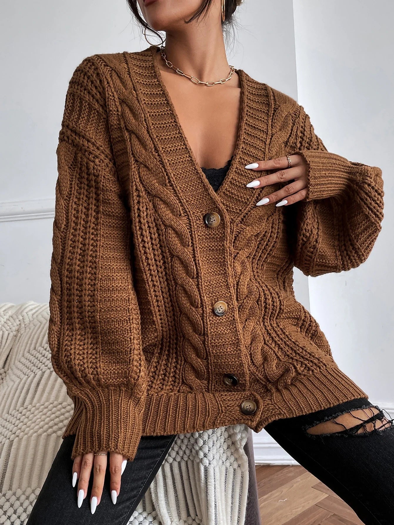 Orlathia | Women’s Cable Knit Cozy Layer Slouch Cardigan