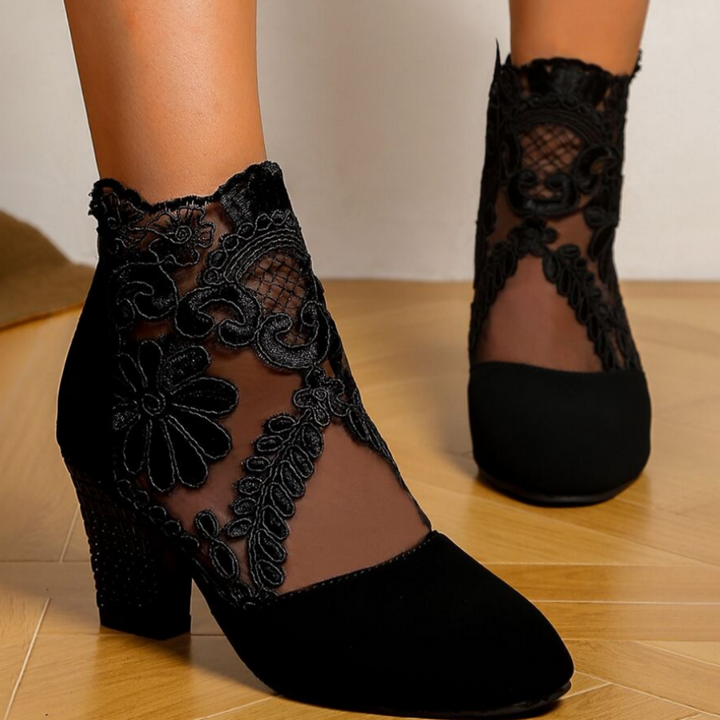 Embroidered Lace Design High Heels