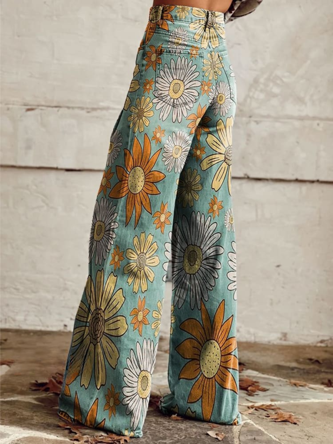 Tyronia | Women's Bright Daisy Denim Pants | Flared