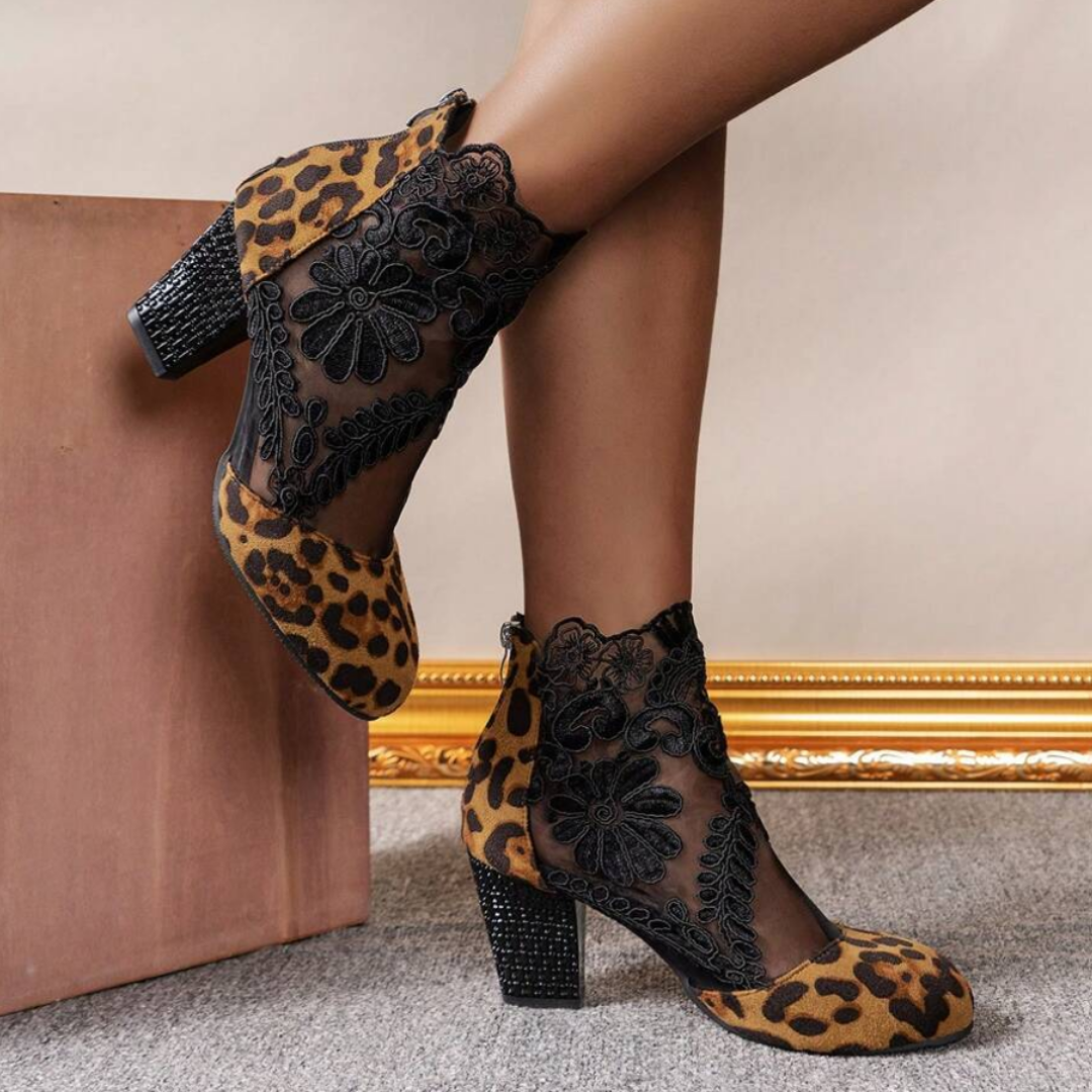 Embroidered Lace Design High Heels