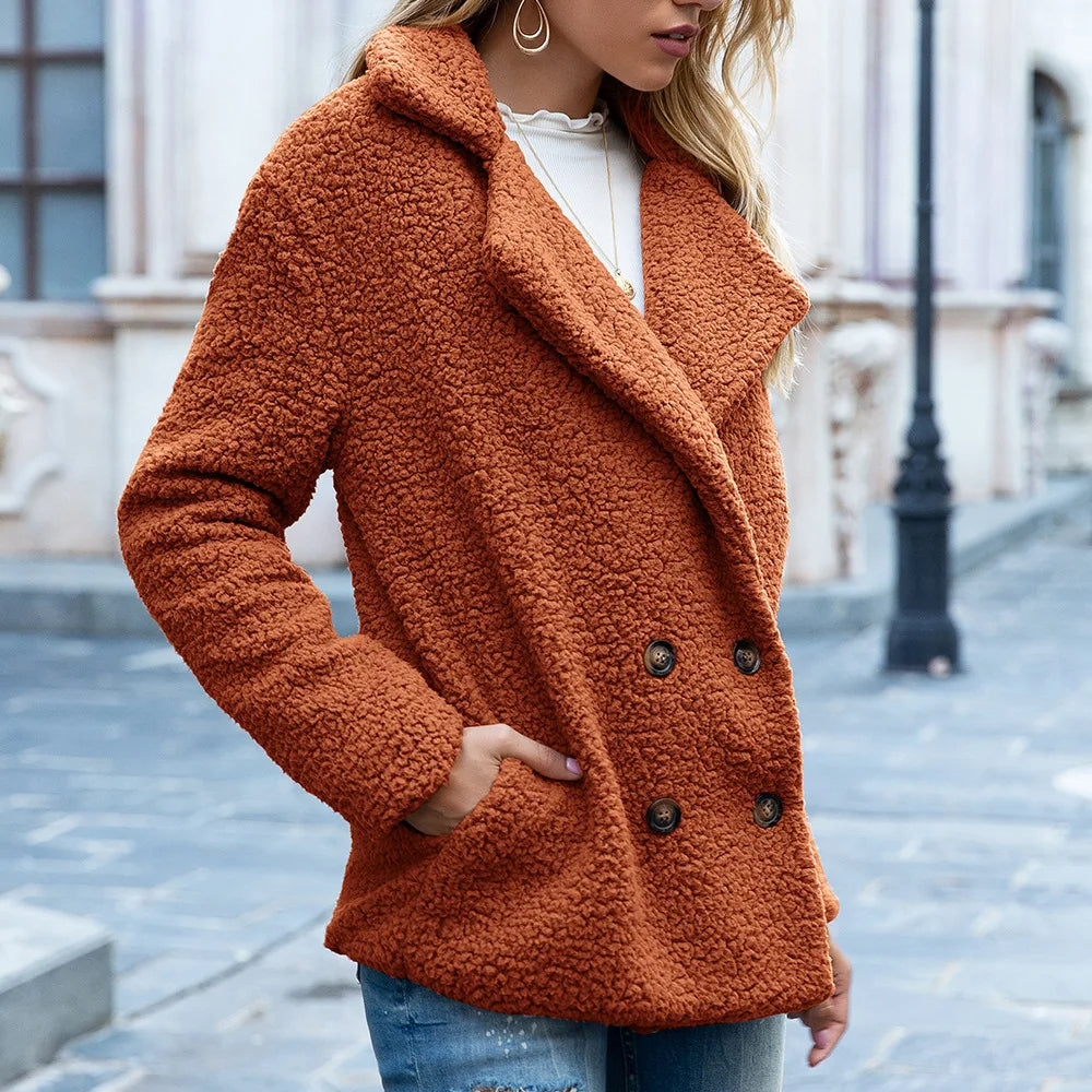 Mid-Length Coat with Double-Breasted Buttons Chic Warmth with a Timeless Silhouette