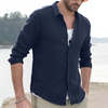 Vintage Solid Linen Shirt with Turn-Down Collar