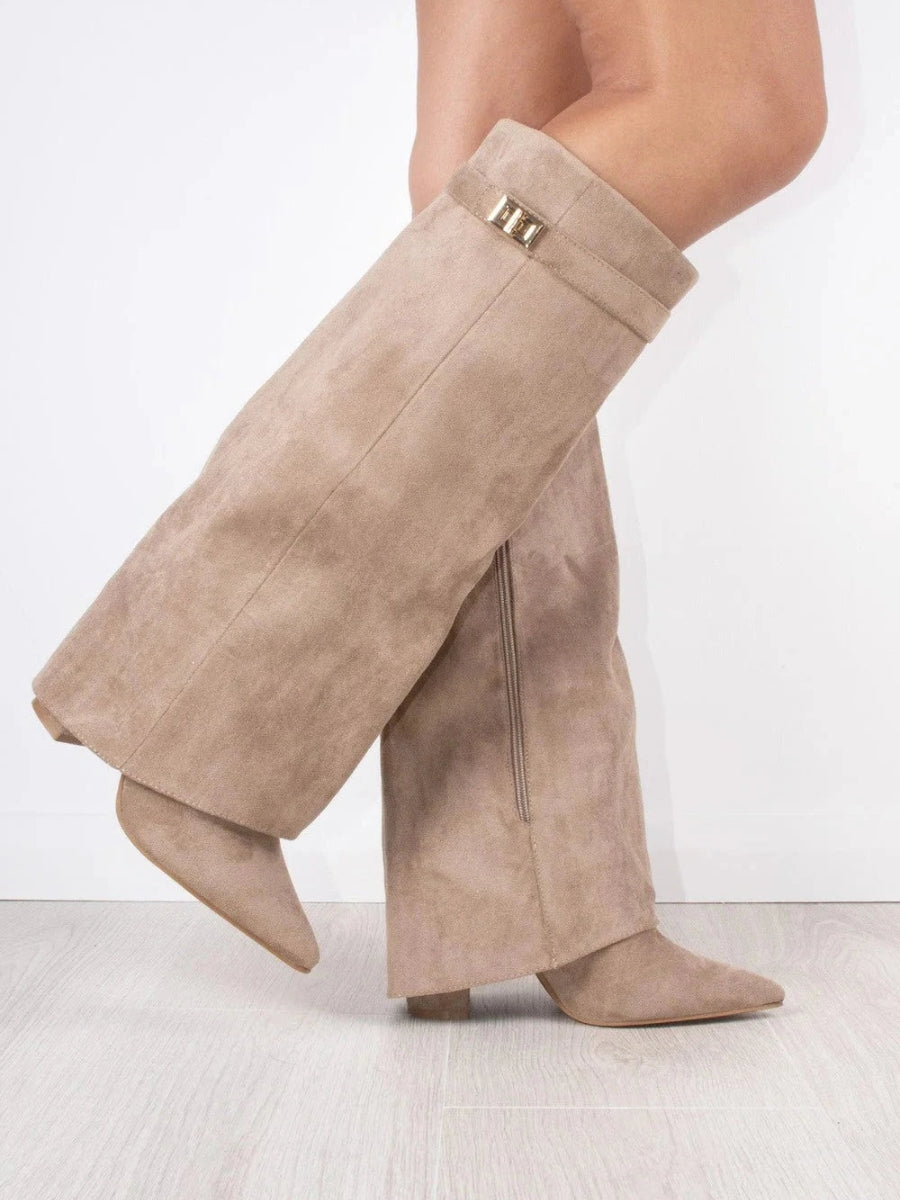 Knee-High Suede Boots with Heel