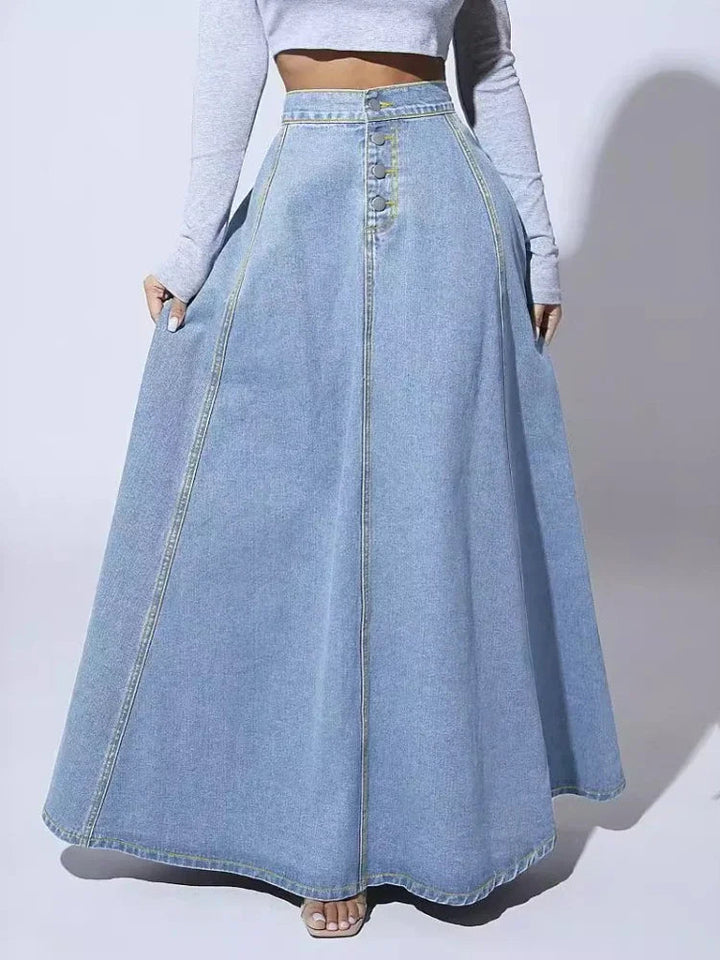 Women's Denim A-Line Skirt with Button Closure