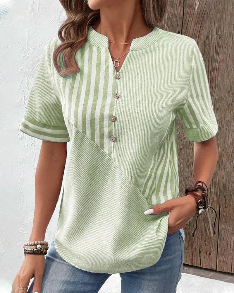 Women’s Lightweight Striped Blouse with Mandarin Collar