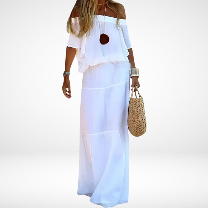 Elegant White Off-Shoulder Maxi Beach Dress