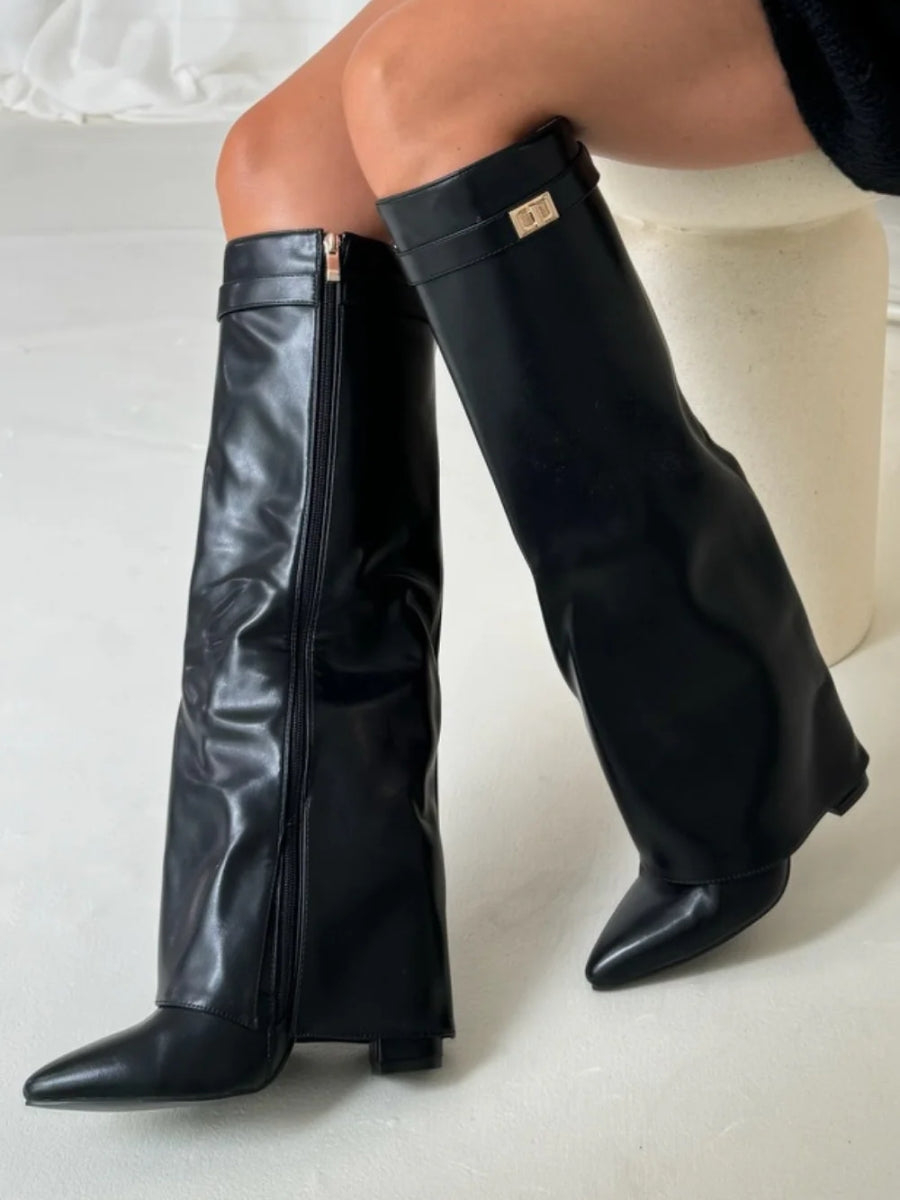 Knee-High Suede Boots with Heel