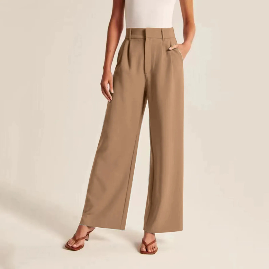High Waisted Pleated Linen Feel Trousers