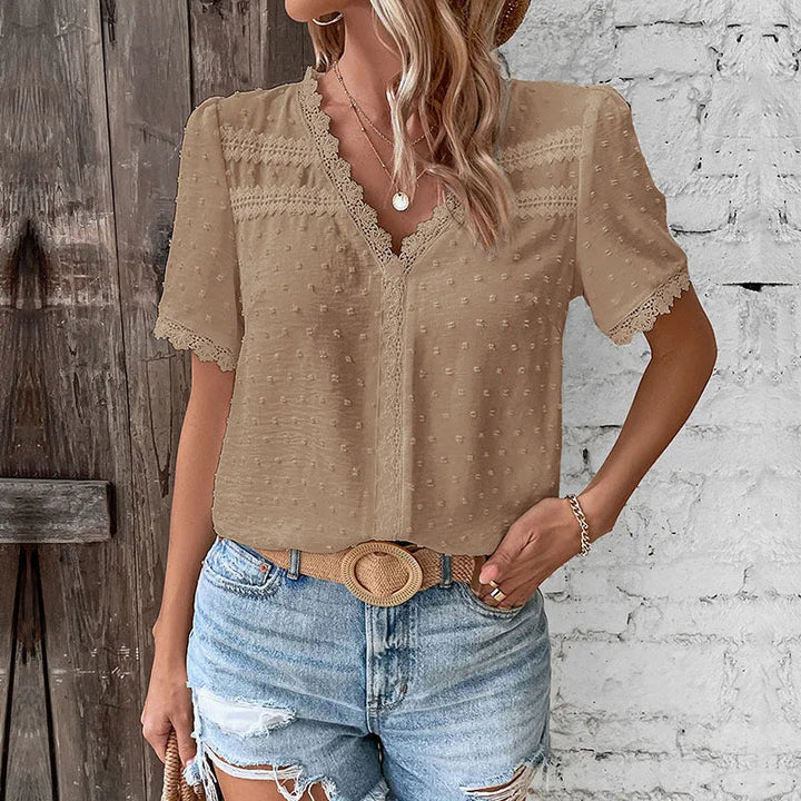 Lace Women's Blouse with Short Sleeves for an Elegant Look – Wendy